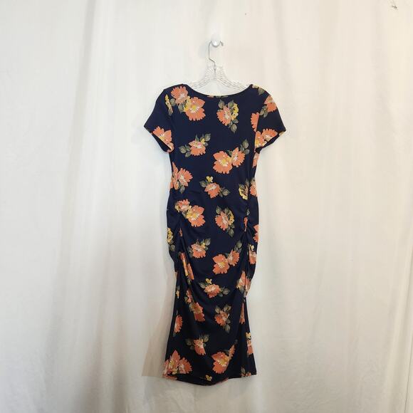 ISABEL by INGRID & ISABEL Navy Peach Floral Bodycon Maternity Dress Small S NEW - Picture 4 of 10
